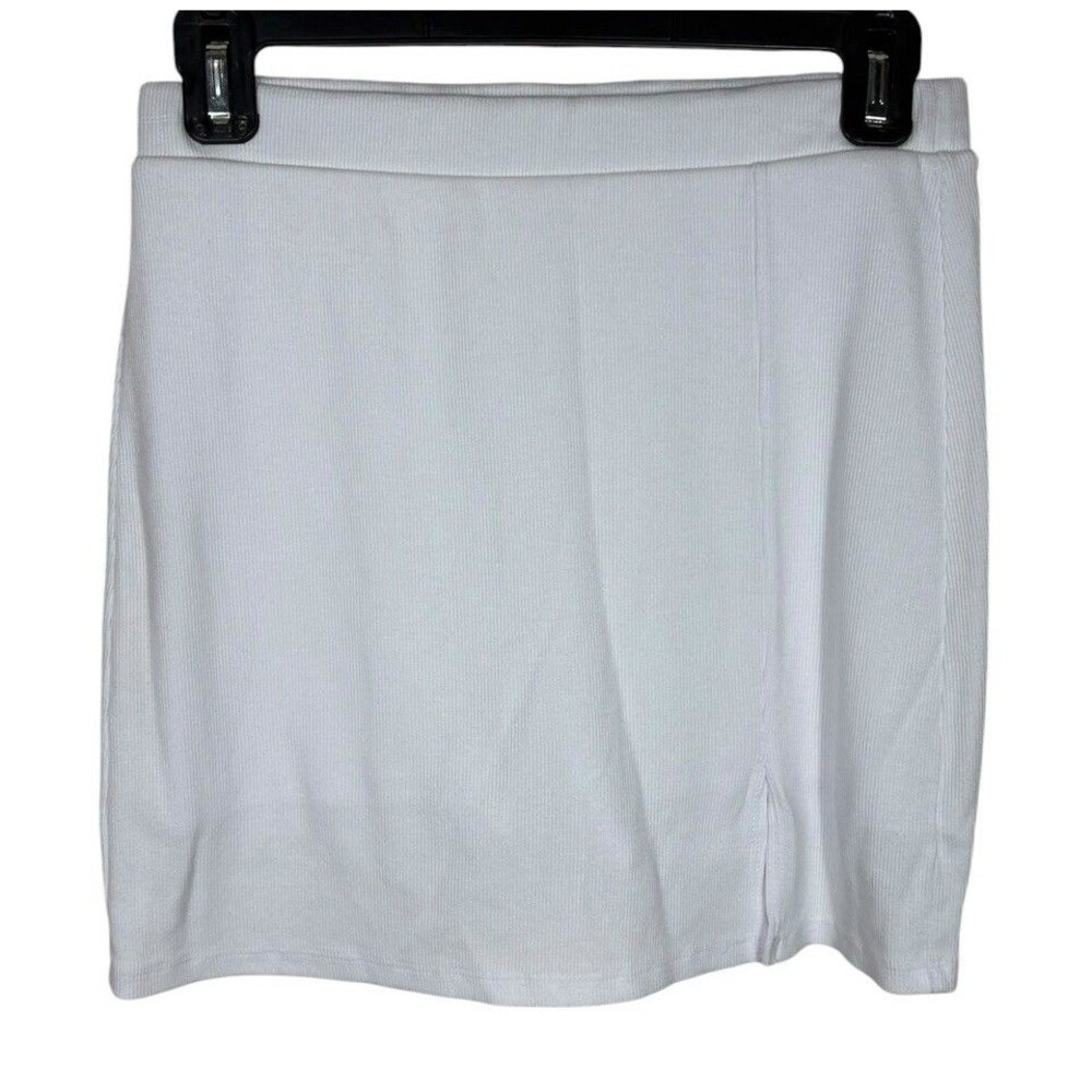 Sundry High Waist Ribbed Mini Skirt White Size Small NEW‎